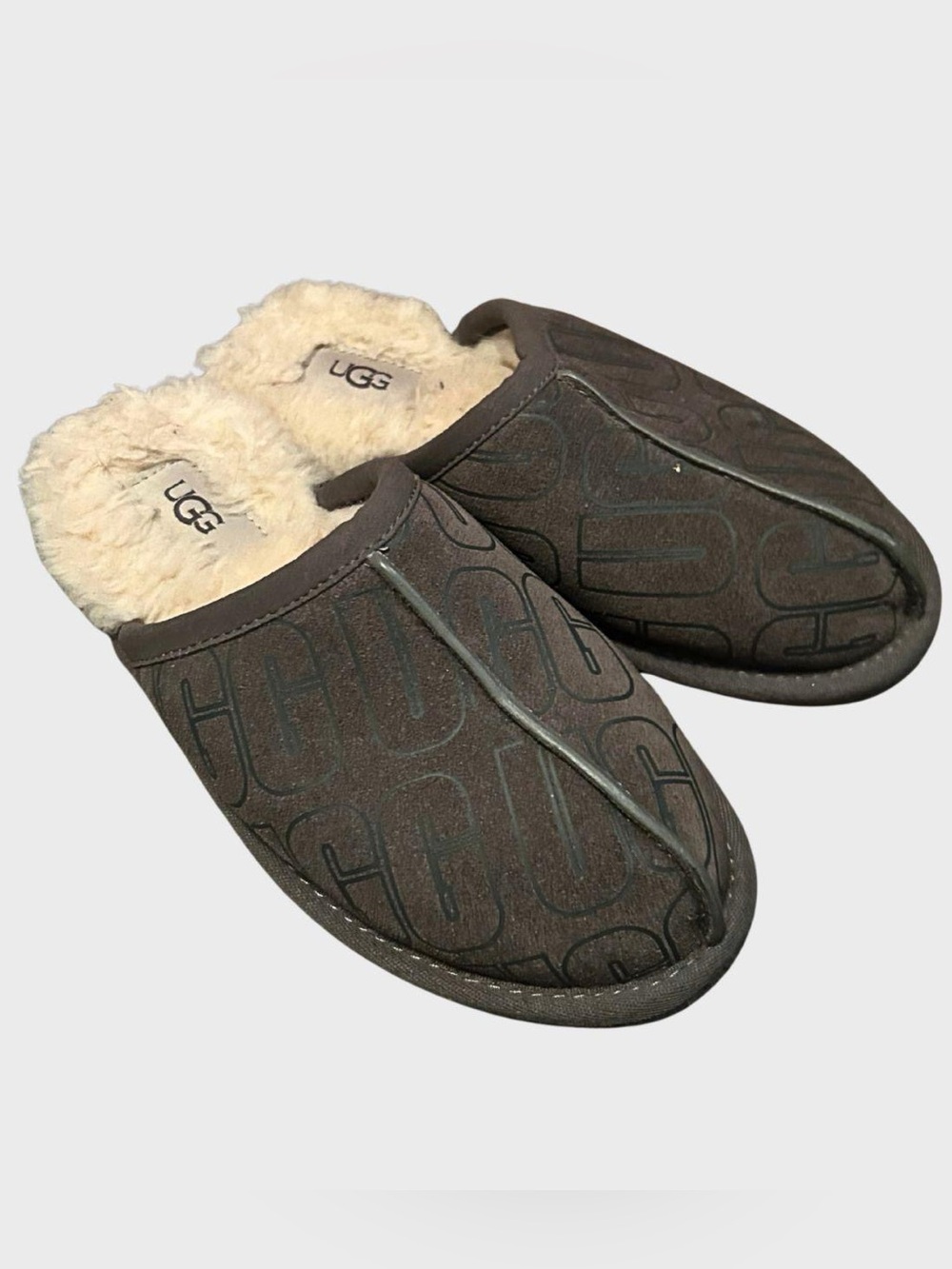 UGG Grey Logo-Print Suede Slippers